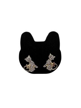 Gold Crystal Cat Stud Earrings - Sparkling Kitty Pet-Themed Jewelry